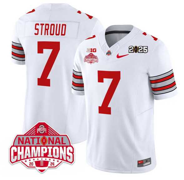 Mens Ohio State Buckeyes #7 C.J. Stroud White 2025 CFP Final With National Champions Patch F.U.S.E. Vapor Limited Stitched Jersey Dzhi